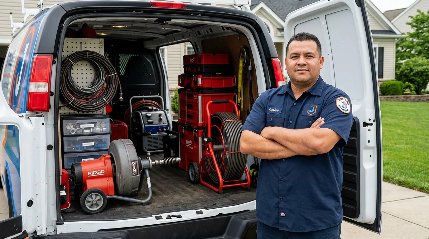 Professional drain cleaning equipment and Johns Plumbing LLC plumber in Cooper