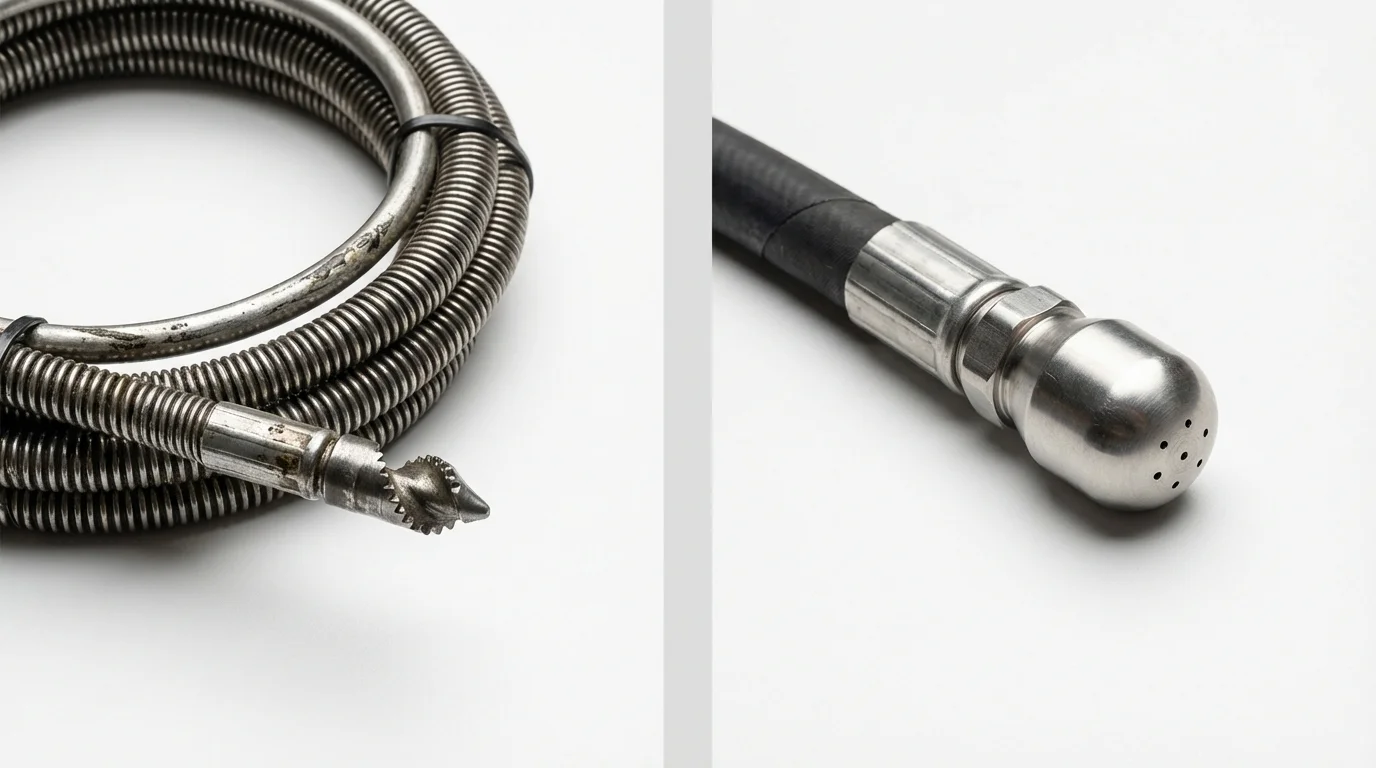 Drain snake cable and hydro jetting nozzle used for drain cleaning in Cooper, TX