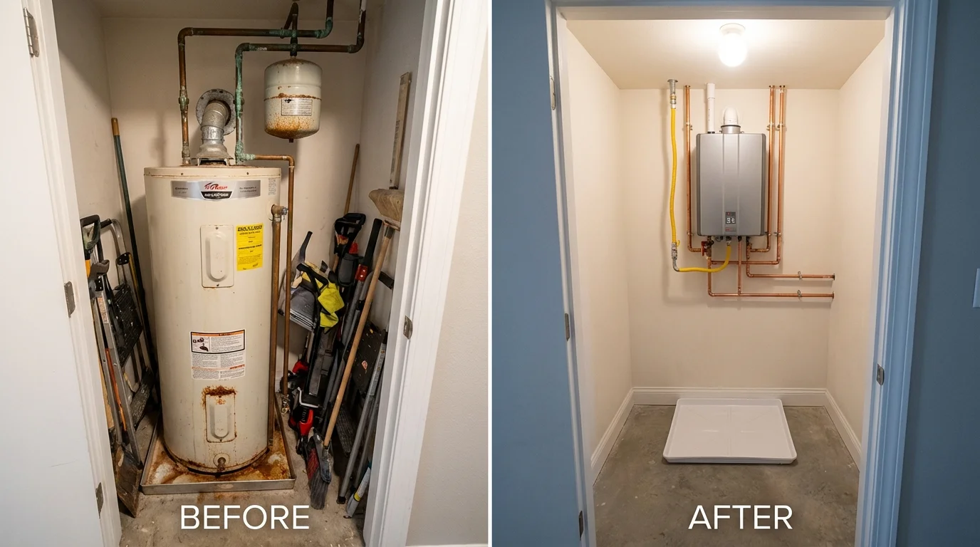 Tank water heater versus wall-mounted tankless unit comparison for Cooper, TX homeowners