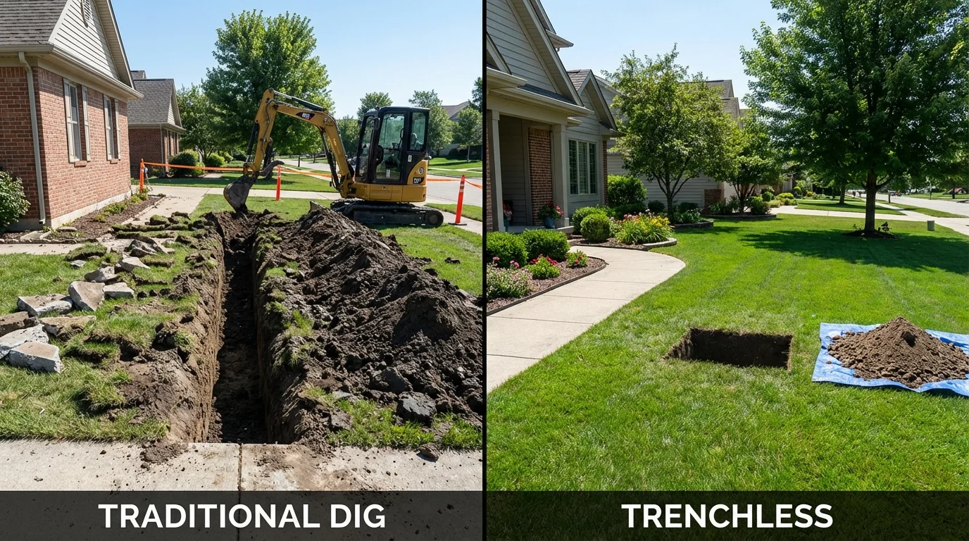 Trenchless sewer repair with minimal yard damage versus traditional excavation in Cooper, TX